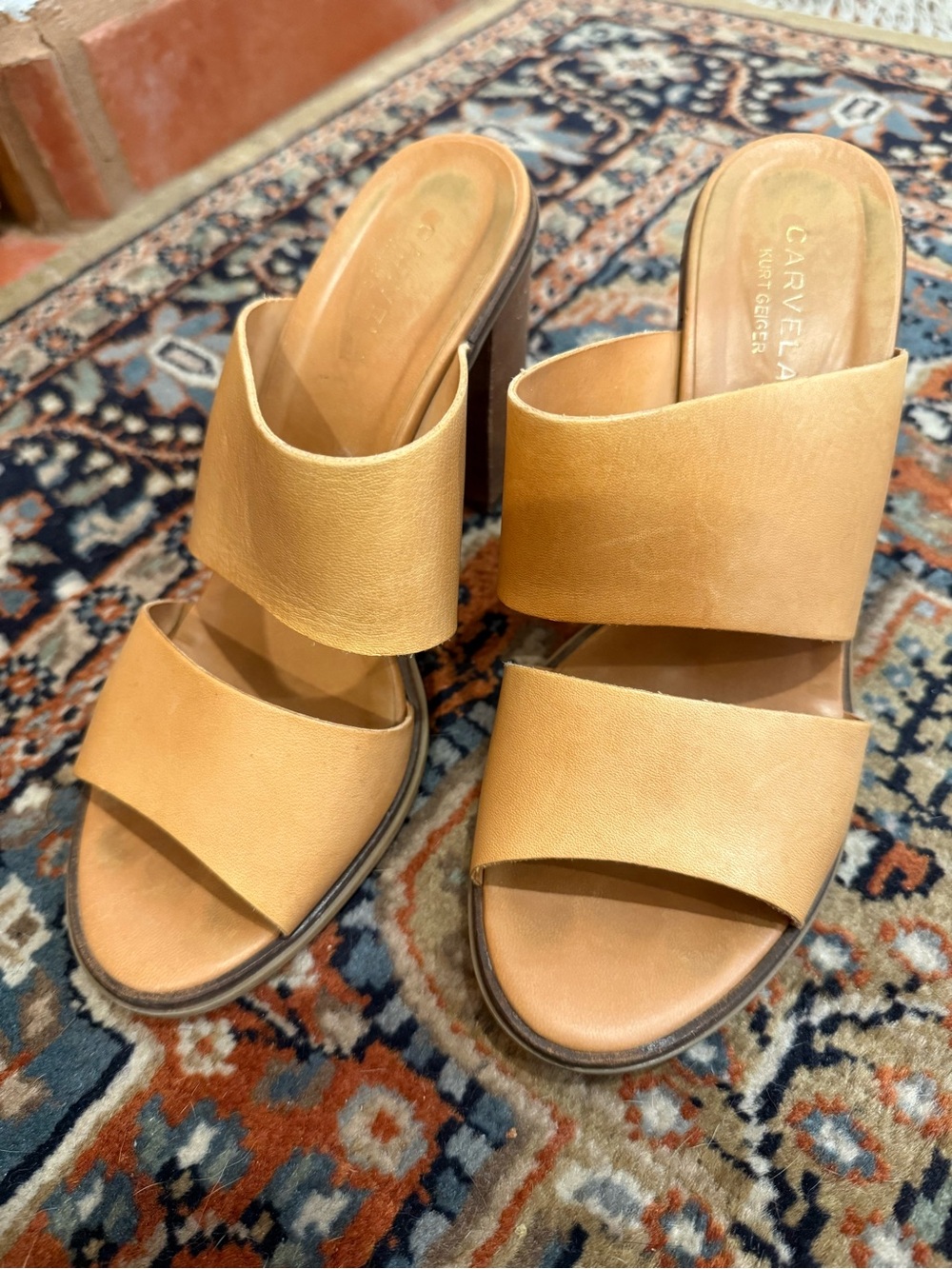 Kurt Geiger Carvela Tan Double-Strap Slide Sandals